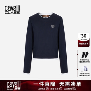 休闲圆领纯棉上衣 Cavalli Class卡沃利高端女装 刺绣长袖 T恤春秋季