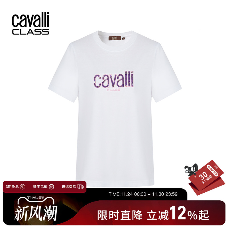 CavalliClass镶钻刺绣短袖T恤女