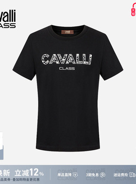 Cavalli Class卡沃利女装夏季刺绣贴珠短袖T恤女纯棉透气圆领上衣