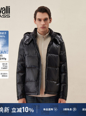 Cavalli Class卡沃利男装秋冬新款LOGO印花休闲连帽羽绒服外套