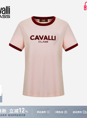 Cavalli Class卡沃利女装字母刺绣正肩短袖T恤女夏季撞色圆领上衣