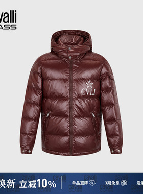 Cavalli Class卡沃利男装秋冬新款印花休闲加厚连帽羽绒服外套