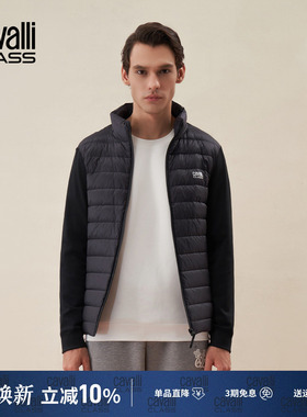 Cavalli Class卡沃利立领鸭绒轻薄羽绒服男短款拼接印花保暖外套