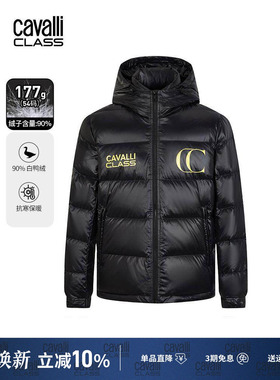 Cavalli Class卡沃利连帽羽绒服秋冬加厚印花白鸭绒保暖防寒外套