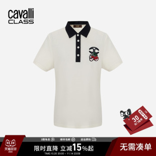 女时尚 Cavalli Polo衫 樱桃刺绣短袖 休闲翻领T恤潮 Class卡沃利女装