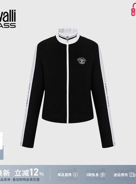 Cavalli Class卡沃利女士刺绣立领开衫外套春拉链拼色运动风上衣