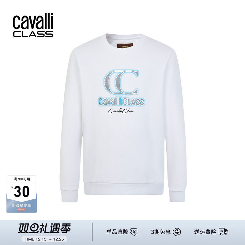 Cavalli Class卡沃利男装秋冬新款LOGO印花圆领长袖卫衣潮流上衣