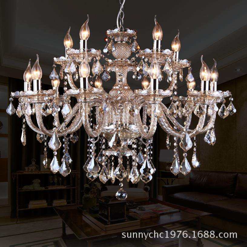 高档复式大别墅楼梯水晶吊灯大客厅现代欧式水晶蜡烛灯酒店工程灯