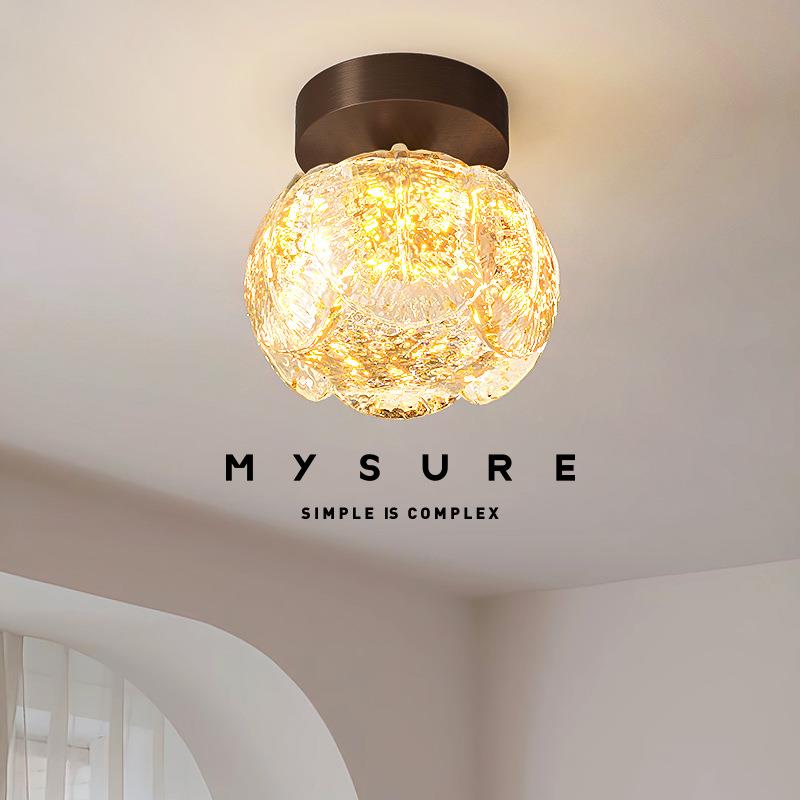 法式中古风过道吸顶灯复古金箔树脂轻奢护眼花朵过道阳台灯