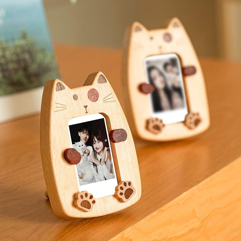 兴弘猫咪实木3寸迷你相框拍立得摆台摆件小卡展示架可爱卡通装饰