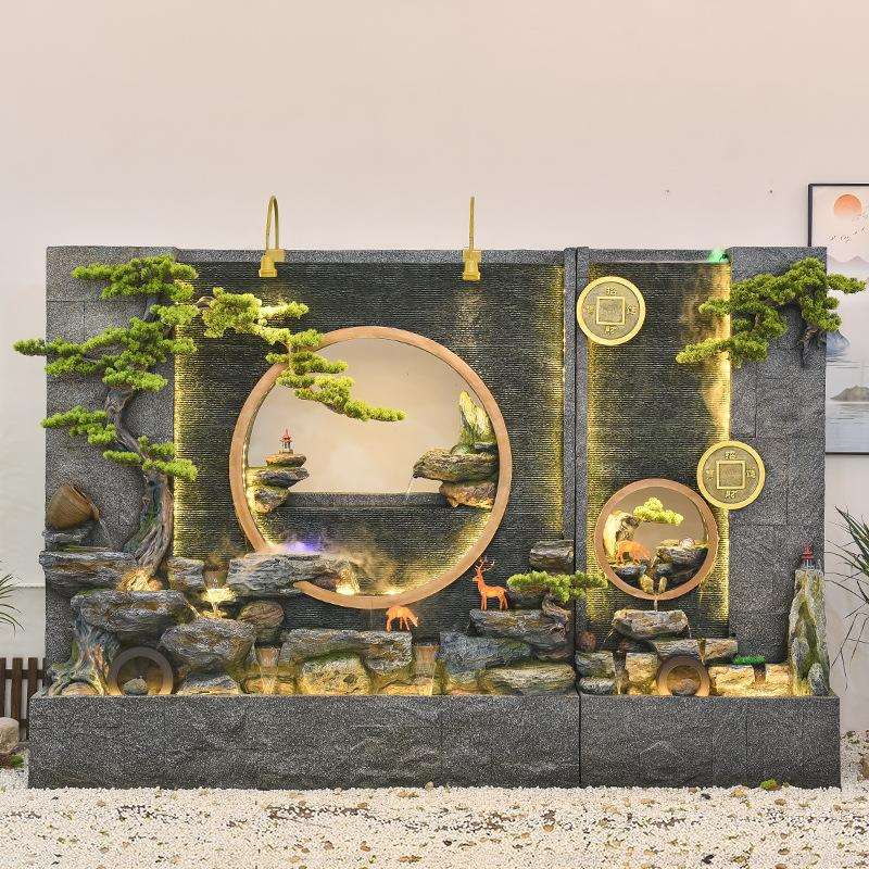 大号水幕墙流水屏风办公室玄关装饰别墅户外院子假山喷泉造景摆件