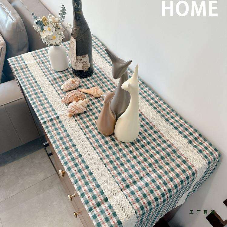 法式复古提花格子布带绗缝棉餐桌桌旗餐垫桌垫长条斗柜电视柜盖巾