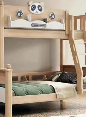 XMFA6熊猫 挂梯卡通儿童床上下双层床全实男孩女孩木子母高低床
