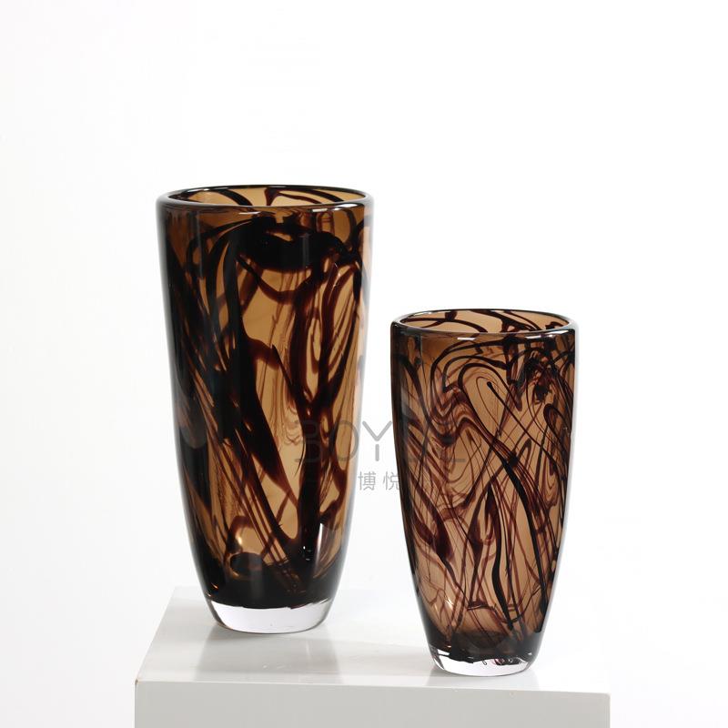 现代简约轻奢棕色渲染琉璃花瓶器样板件酒店客厅玄关花艺软装摆件