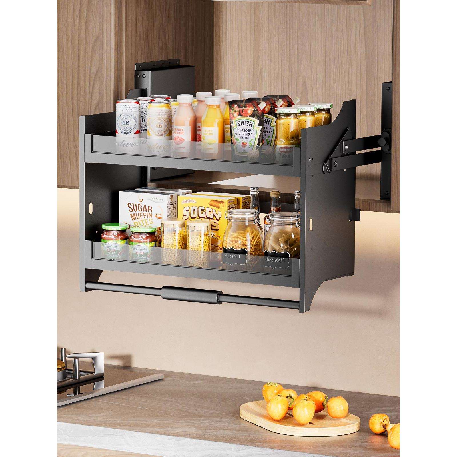 厨房吊柜拉篮厨房拉篮下拉式置物架升降拉篮阻尼调味升降篮