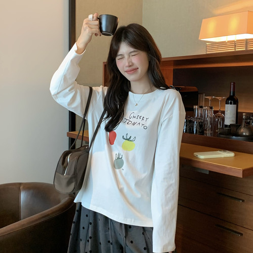 SUSAN-上新韩系趣味果蔬印花手绘涂鸦百搭长袖T恤(只卖T恤)TC619