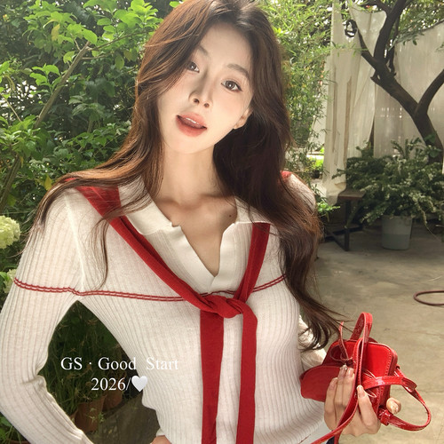 GS.GOOD START-～chao好卖春夏韩系撞色假两件百搭休闲针织衫D110