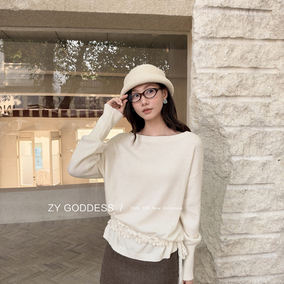ZY GODDESS-质简约宽松立体花系带圆领保暖毛衣(配编织腰带)Y8830