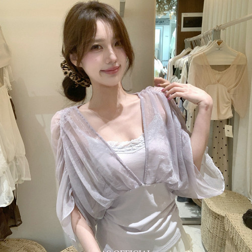 AS OFFICIAL-；颜值美的很稳定——法式珠光披肩假两件收腰小衫28