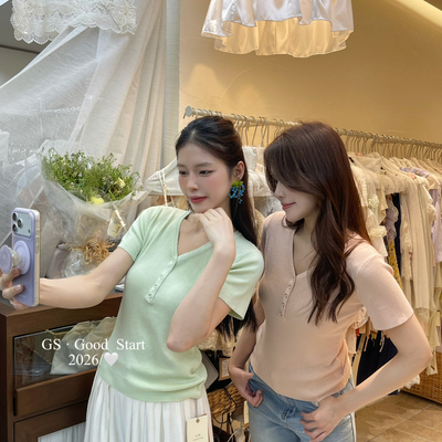 GS.GOOD START-典款人手两件夏韩系休闲百搭v领针织短袖小衫D1163