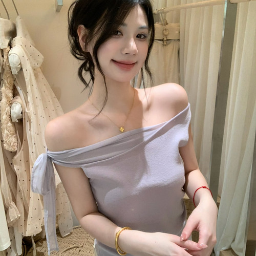 AS OFFICIAL-香肩一衣多穿·斜肩拼接绑带针织小衫(只卖上衣)1620