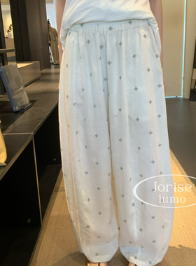 DIGM-joriselumo韩系松弛感亚麻绣花松紧腰宽松显瘦休闲裤JB19352