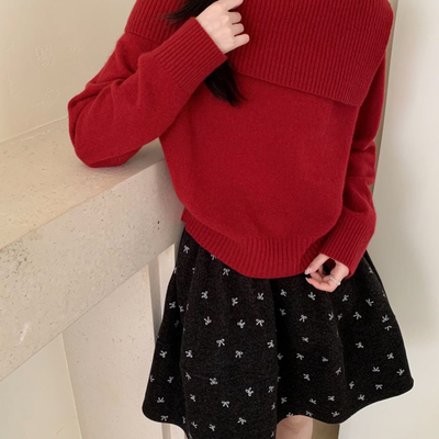 TOMORROW-气质翻领～韩系气质一字翻领套头保暖毛衣（含10羊毛）