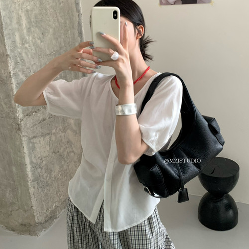 MZI STUDIO-凉钮扣后腰系带气质小女人小衫(不含下装包包)A10233#