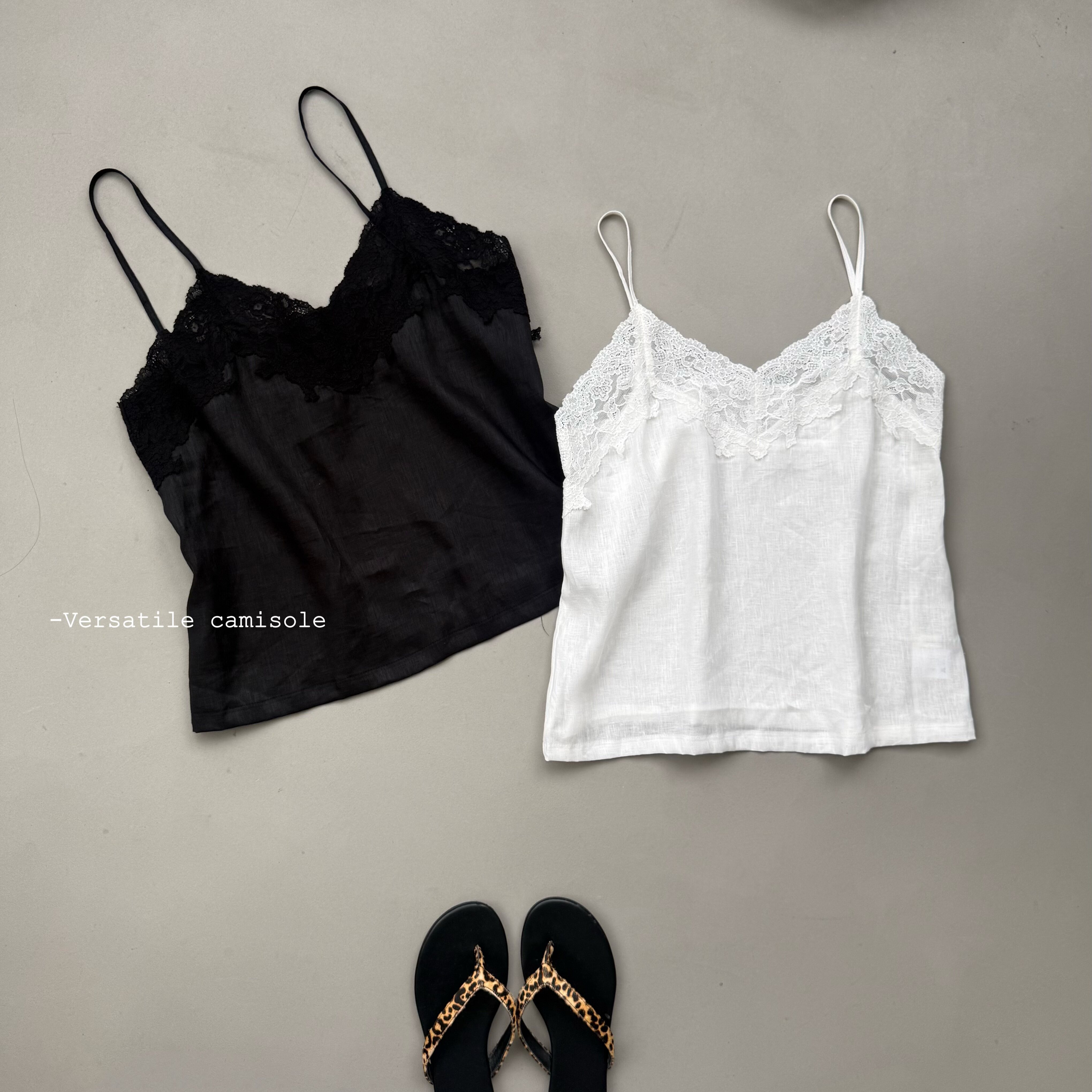 T.G-材质本体论纯亚麻蕾丝拼接法式复古v领吊带背心26701