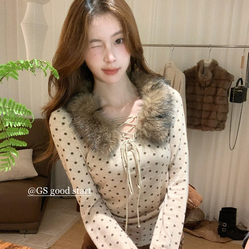 GS.GOOD START-复古纯欲系带氛围感修身小衫(配可拆卸毛领)D6980X