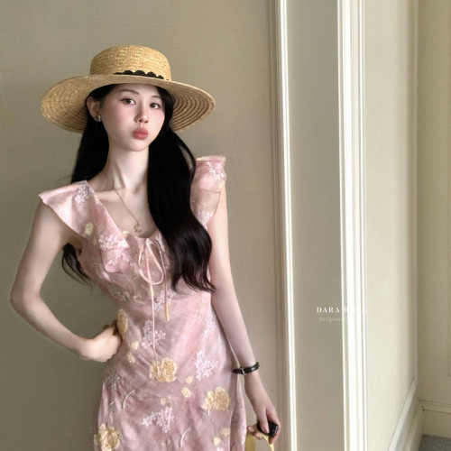 DARA ROSE-工刺绣法式浪漫碎花荷叶边收腰显瘦巨好看连衣裙S9126