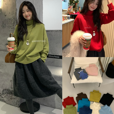 MZI STUDIO-韩标冬季超柔软亲肤高领净色套头保暖毛衣（含35羊毛