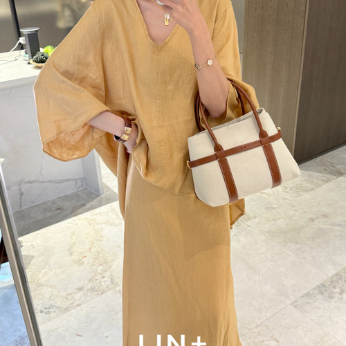LIN+  -新～100亚麻鱼尾松紧腰高智慵懒系半身裙（含100亚麻）YB2
