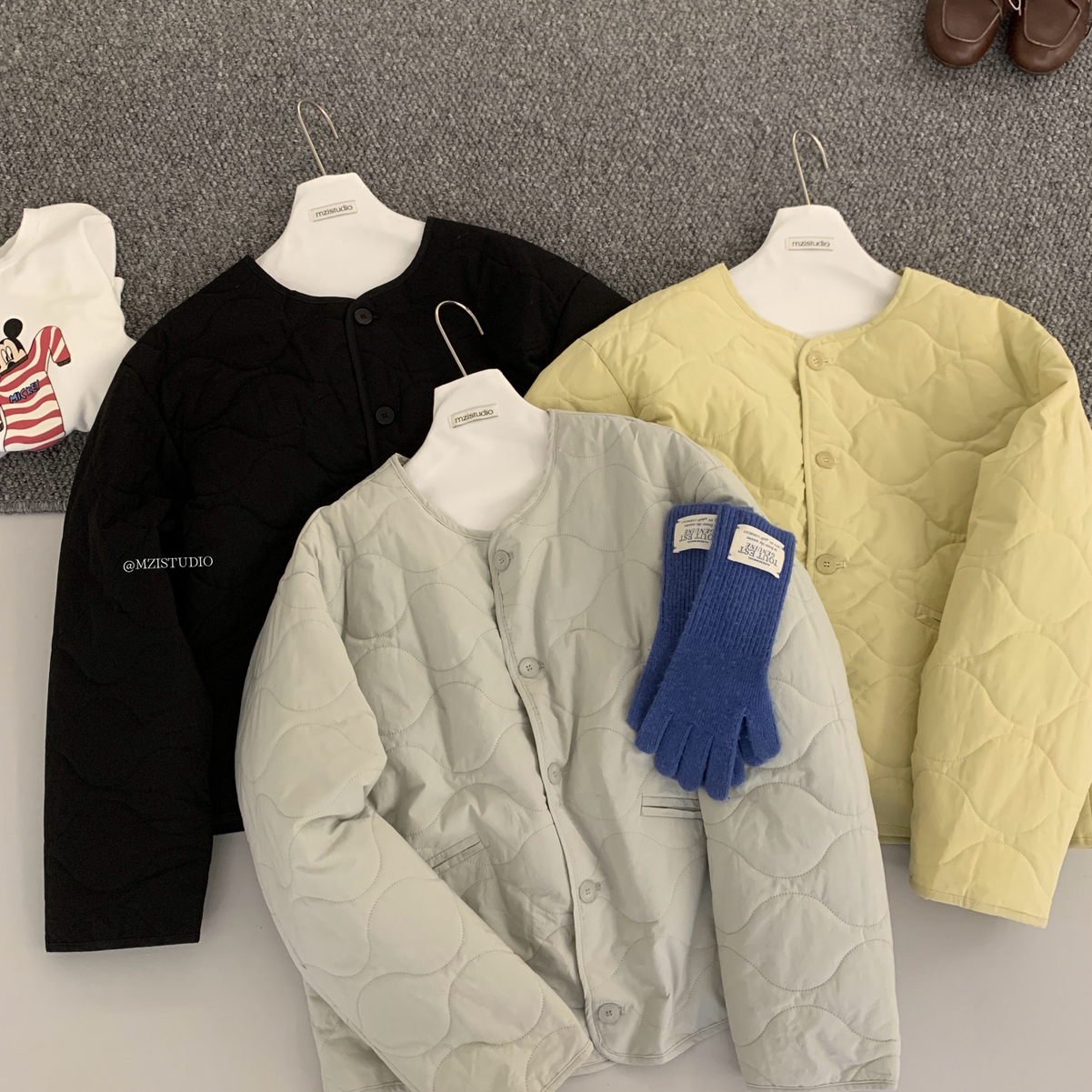 MZI STUDIO-日韩标独特葫芦格縫衍时髦保暖口袋纽扣保暖棉服外套