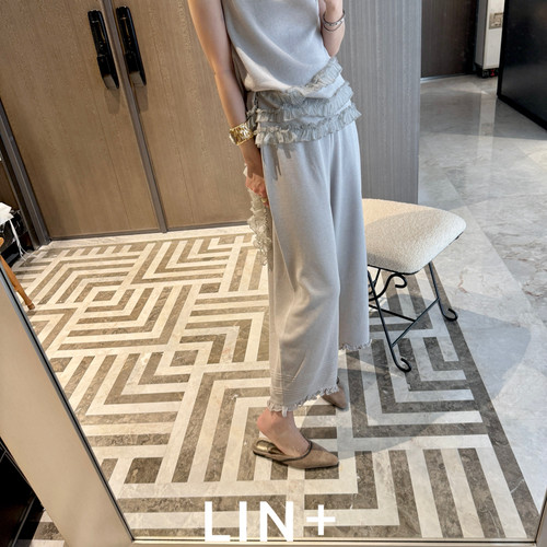 LIN+  -新亚麻莱赛尔裤角木耳边打揽松紧腰休闲裤(不含上衣)ZO805