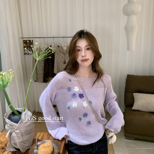 GS.GOOD START-～法式温柔立体花朵宽松大保暖毛衣）D7209