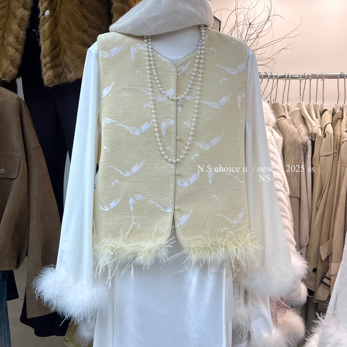 NS CHOICE U-冬上新新中式气质提花工艺毛边夹棉国风马甲