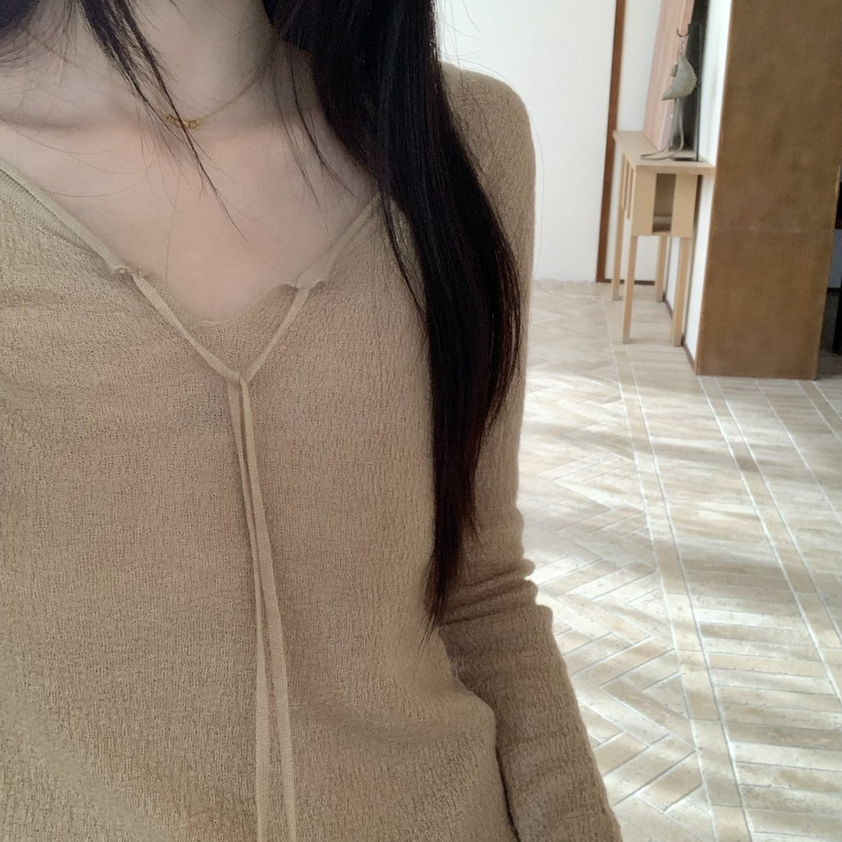 ONE TIME-秋上新纯欲小女人肌理长袖针织衫绵羊毛)XL61017图片