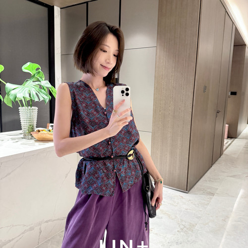 LIN+  -夏上新～铜氨丝凉感慵懒松弛阔腿松紧腰复古休闲裤SS799