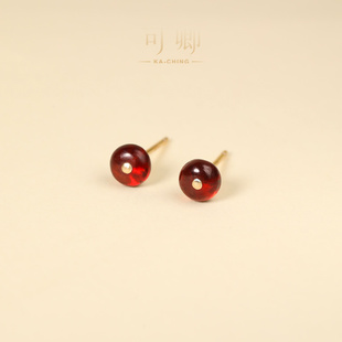 可卿珠宝 石榴石耳钉s925银养耳洞蛋面彩宝高级感耳饰正品礼物女