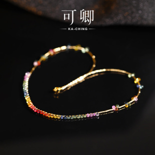 礼物 蓝宝石项链女18k金彩宝串珠颈链锁骨链正品 可卿珠宝 花约
