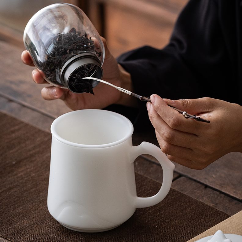 高档远茶水分离爸爸老送导脂色满城白瓷茶杯玉长山羊领礼物外老师