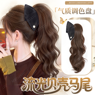 假发马尾抓夹大波浪女高马尾辫子仿真发新中式自然蓬松增发长卷发