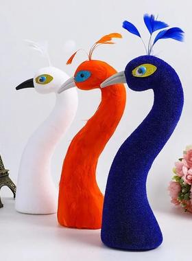 孔雀头模型羽毛植绒孔雀摄影道具酒席摆件装饰餐桌模型摆件装饰品