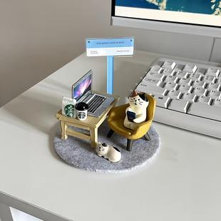 饰治愈物件 可爱猫咪打工摆件创意日系微观趣味桌面装 工位搭子