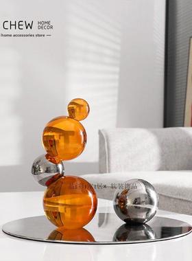 意式轻奢极简电镀橘色黑色透明气泡水晶圆球摆件样板间书房装饰品
