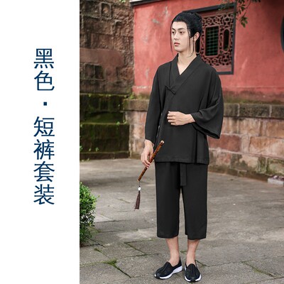 武當山服饰2024夏款一人之下王也汉服道袍茶禅服七分裤中国风套装