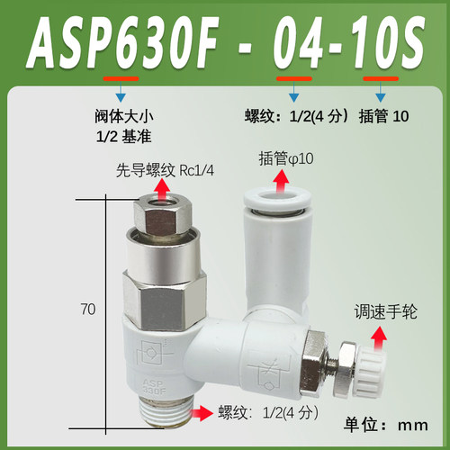 SMC型先导控制单向调速阀asp330f-01-06调节阀530F/630F-01/02/03