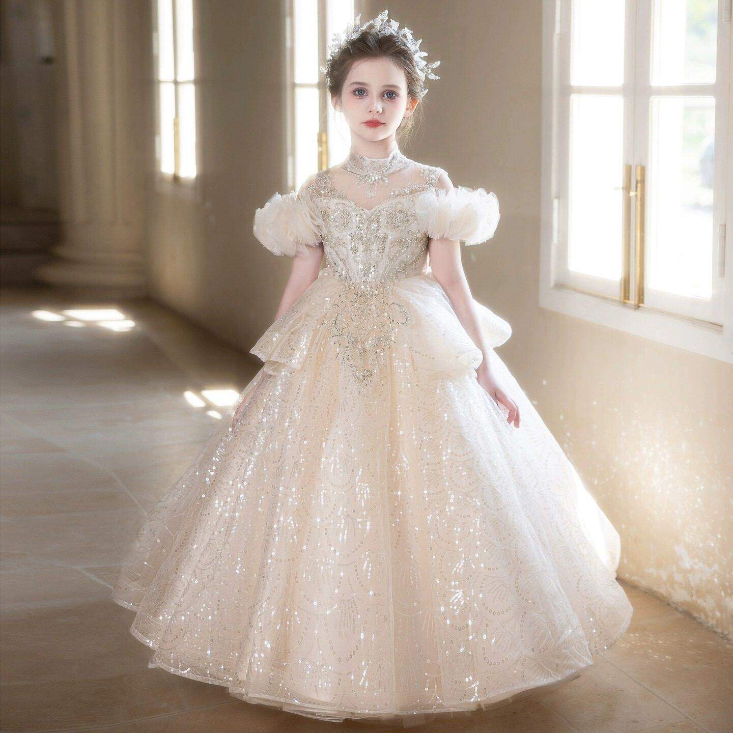 女童礼服高端轻奢小众主持人绝美花童生日公主裙儿童钢琴演奏演出