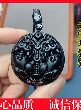 天然黑曜石双貔貅吊坠男女毛衣链招财守财转运随身挂件情侣款项坠